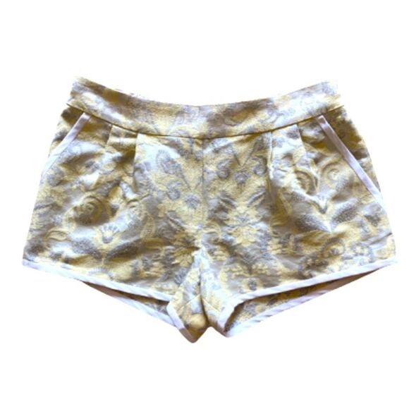 Aritizia Wilfred Flower Jacquard Yellow Silk Pull On Shorts Size 6 - Picture 1 of 12